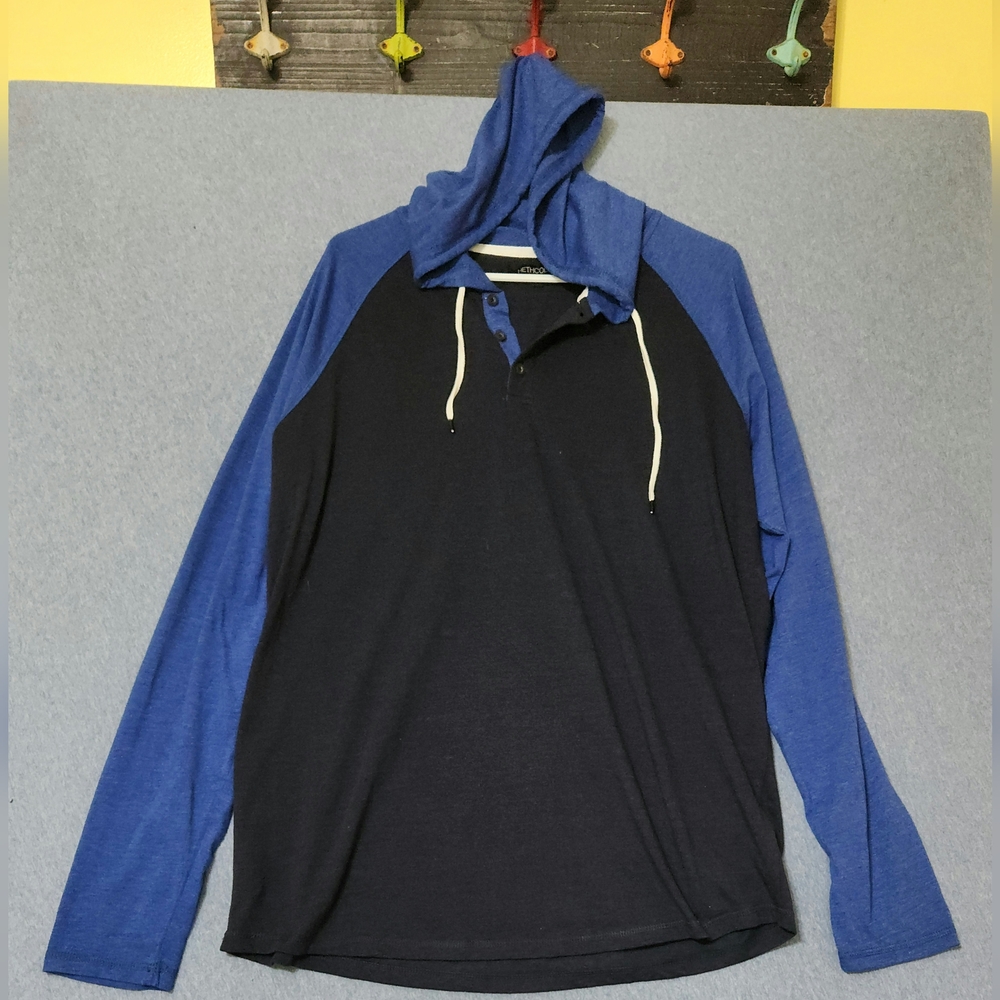 Hethcode blue black hooded long sleeved shirt. Size 2XL